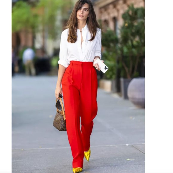 MaxMara Pants - MAXMARA Red Palazzo Pants with Gold Belt